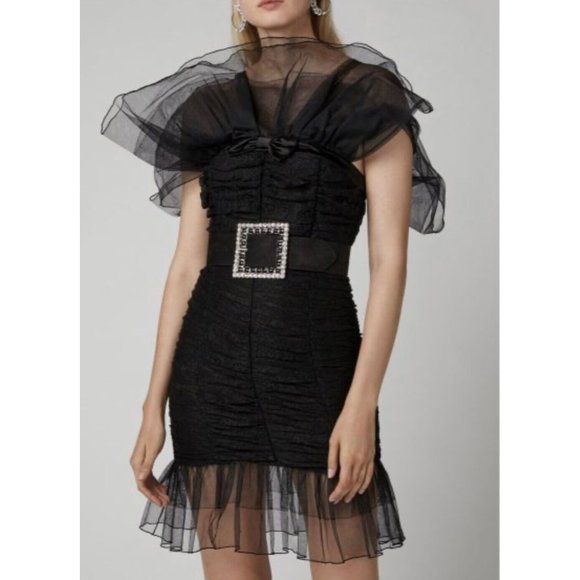 Alessandra Rich Dresses & Skirts - NWT $1600 ALESSANDRA RICH BLACK OFF SHOULDER TULLE & LACE DRESS SIZE US 4 IT 38
